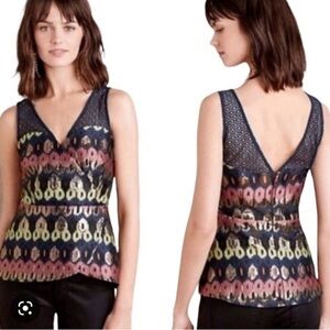 Anthropologie HD in Paris Yana Jacquard Peplum Top Blue Metallic Size US 10
